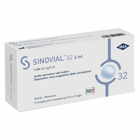 Sinovial 3 Pezzi Siringa Intra-articolare  32 Acido Ialuronico 1,6% 32mg/2ml 1 Fs + Ago Gauge 21 
