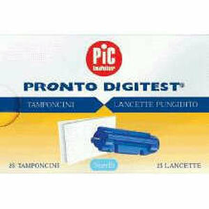  - Lancette Pungidito Sterili Pronto Digitest + Tamponcino Assorbente Per Test Glicemia Diametro Ago Gauge28 25 Lancette + 25tamponi